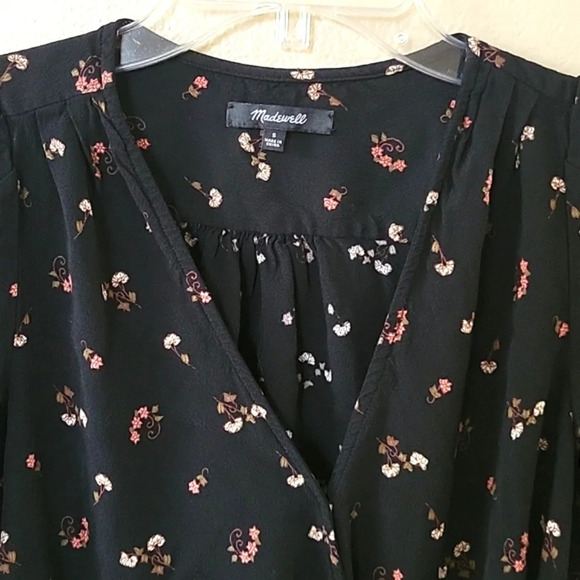 Madewell Black Flower Toss Wrap Blouse - Size Small - Picture 2 of 8
